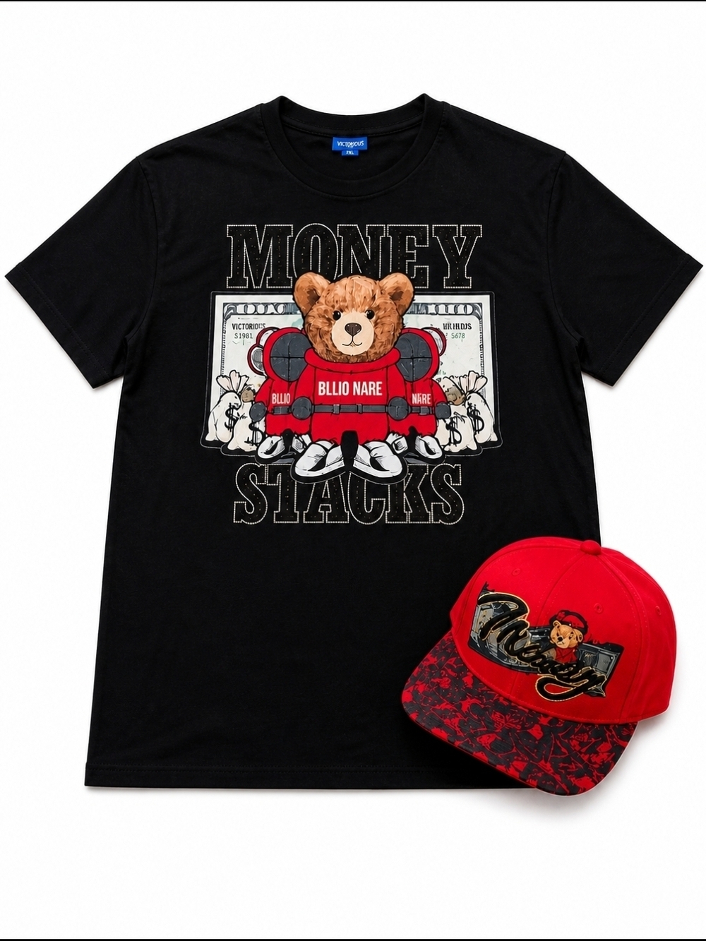 Money Stacks Graphic Tee + Matching Snapback Hat Set 2XL Men's Streetwear